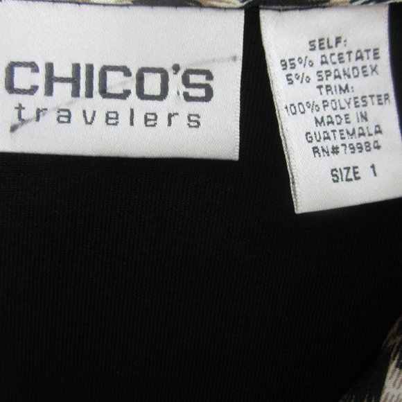 Chicos 1 Travelers Womens Medium Black Animal Print LS Stretch Knit Shirt Top - Picture 6 of 6